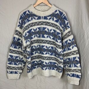 Vintage Fair Isle style hand knit wool sweater unisex